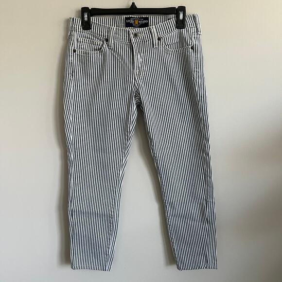 Lucky Brand Jeans Charlie Skinny Crop Striped Denim 2 - Picture 1 of 7